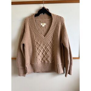 Maeve by Anthropologie Cable Knit V-Neck Sweater  Beige, Size S